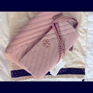 Tory Burch brand new handbag. Never used. Pink blush. Size 12x9. Quilted suede.